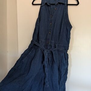 Banana Republic Dark Blue Denim Sleeveless Button-Front Romper with Tie Waist